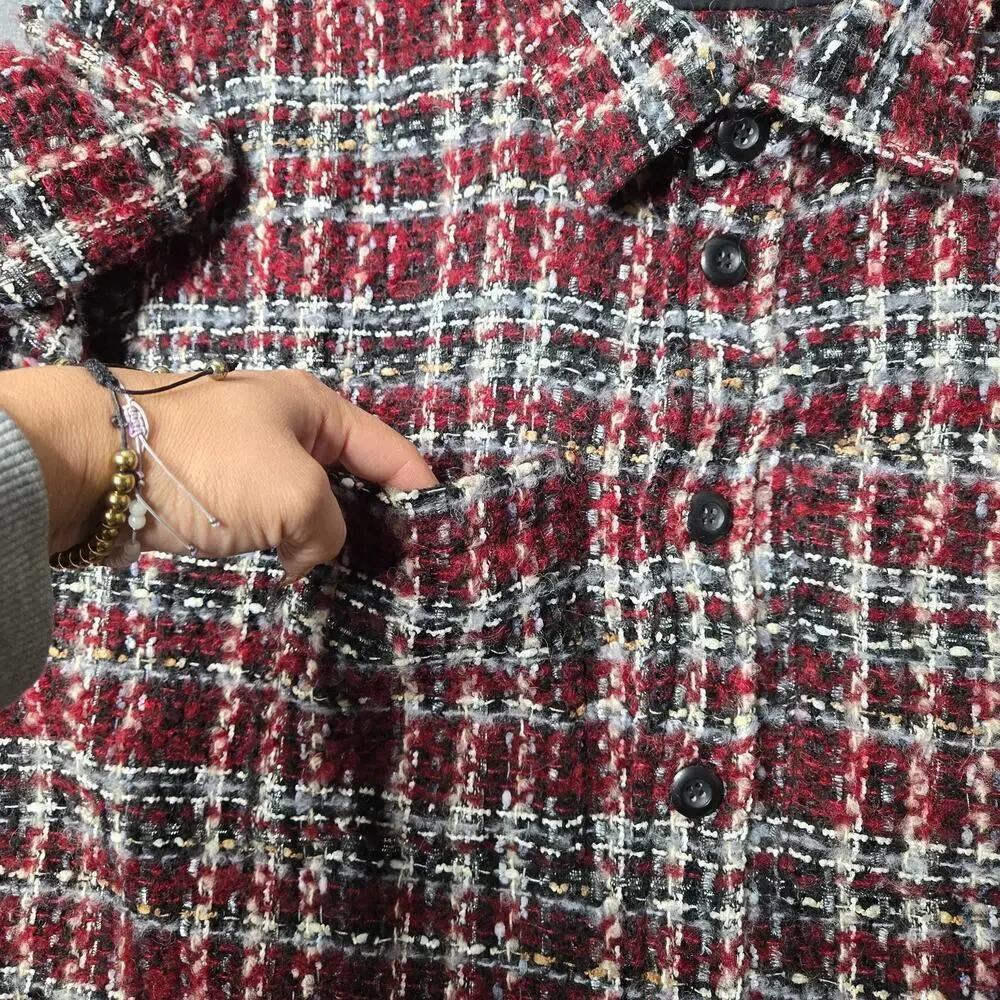 Faith Connexion Red Wool Tweed‎ Shirt Jacket Size: S